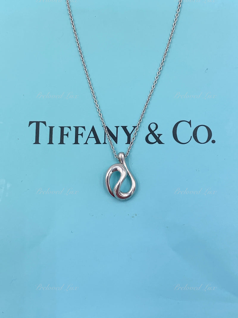 Sold-Tiffany 
Co 925 Silver Elsa Peretti Open Wave Pendant with Necklace