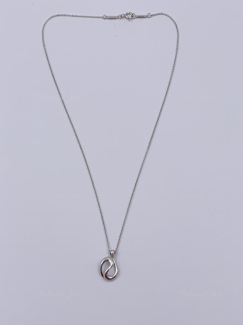 Sold-Tiffany 
Co 925 Silver Elsa Peretti Open Wave Pendant with Necklace