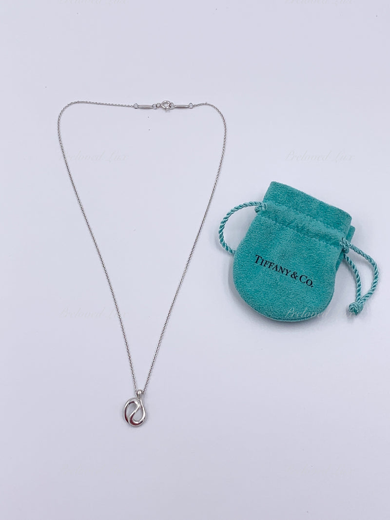 Sold-Tiffany 
Co 925 Silver Elsa Peretti Open Wave Pendant with Necklace