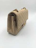 Sold-CHANEL Classic Lambskin Double Chain Double Flap Medium Shoulder Bag- beige/gold (2)