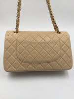 Sold-CHANEL Classic Lambskin Double Chain Double Flap Medium Shoulder Bag- beige/gold (2)