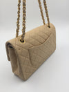 Sold-CHANEL Classic Lambskin Double Chain Double Flap Medium Shoulder Bag- beige/gold (2)