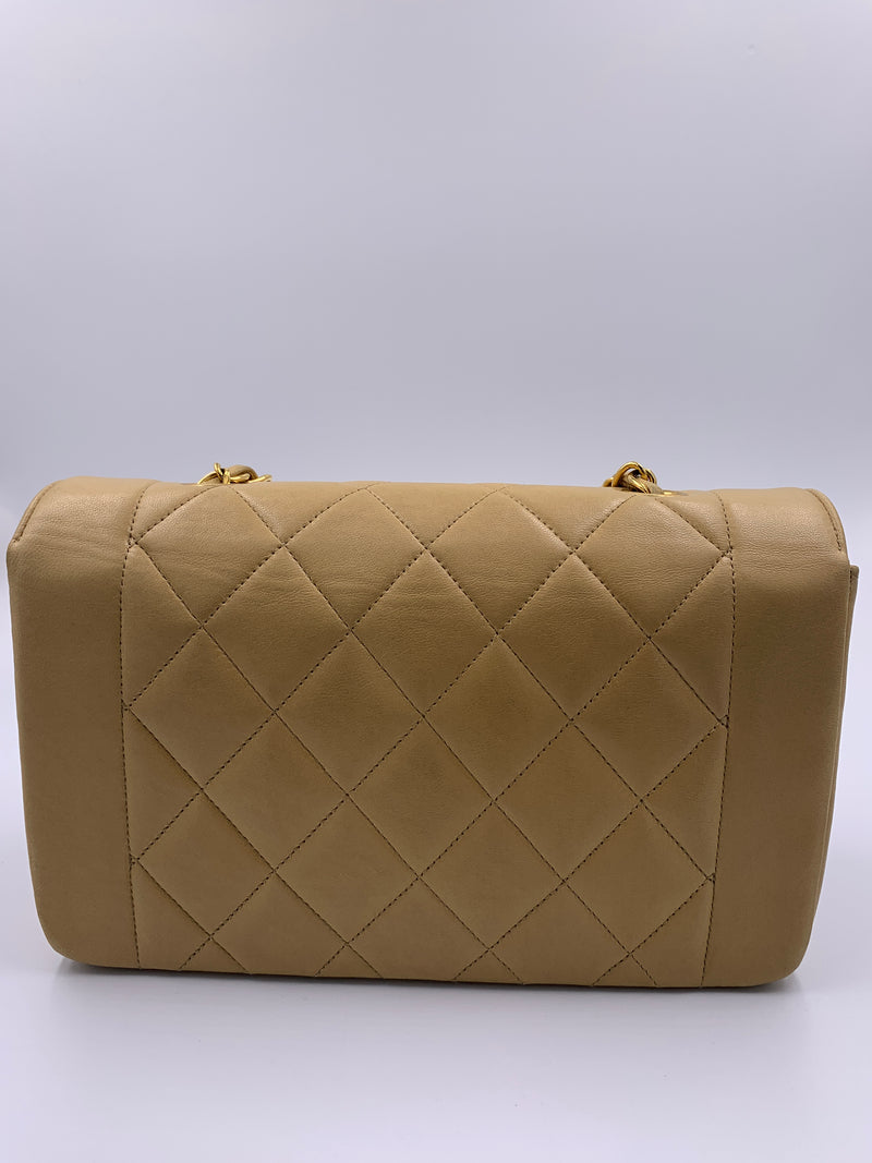 Sold-CHANEL Lambskin Small Diana Single Chain Single Flap Bag Beige/gold