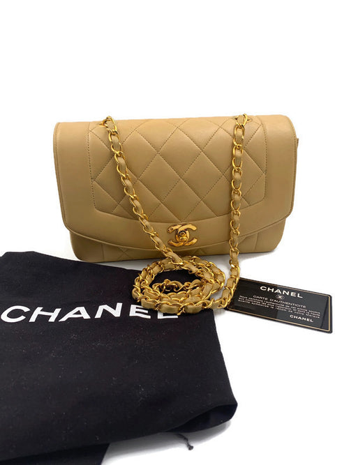 Sold-CHANEL Lambskin Small Diana Single Chain Single Flap Bag Beige/gold