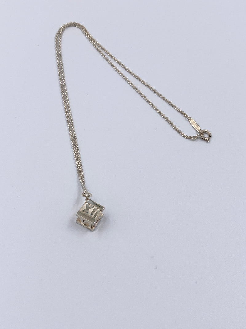 Tiffany 
Co 925 Silver Atlas Collection Cube with Necklace