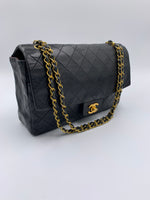 Sold-CHANEL Vintage Lambskin Medium/Large Single Flap Bag black/gold hardware