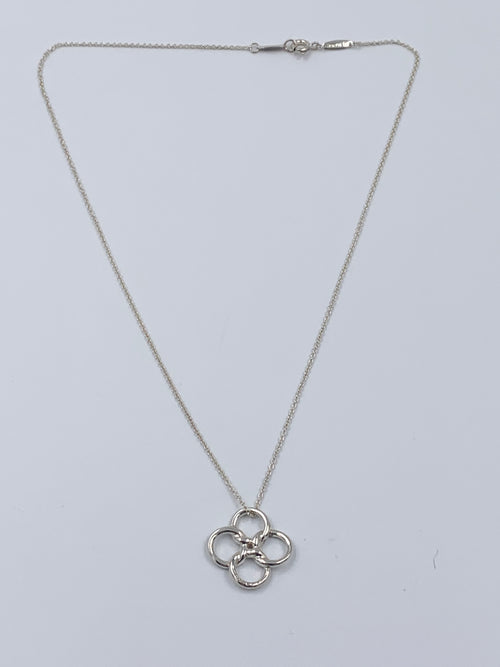 Sold-Tiffany 
Co 925 Silver Elsa Peretti Quadrifoglio Clover Pendant Necklace