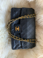 Sold-CHANEL Vintage Lambskin Medium/Large Single Flap Bag black/gold hardware