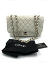 Sold-CHANEL Classic Caviar Single Flap Jumbo Shoulder Bag -White Silver Hardware