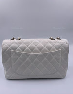 Sold-CHANEL Classic Caviar Single Flap Jumbo Shoulder Bag -White Silver Hardware