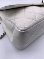 Sold-CHANEL Classic Caviar Single Flap Jumbo Shoulder Bag -White Silver Hardware