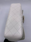 Sold-CHANEL Classic Caviar Single Flap Jumbo Shoulder Bag -White Silver Hardware