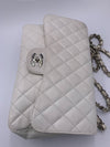 Sold-CHANEL Classic Caviar Single Flap Jumbo Shoulder Bag -White Silver Hardware