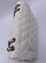 Sold-CHANEL Classic Caviar Single Flap Jumbo Shoulder Bag -White Silver Hardware