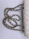 Sold-CHANEL Classic Caviar Single Flap Jumbo Shoulder Bag -White Silver Hardware