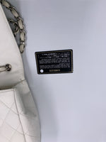 Sold-CHANEL Classic Caviar Single Flap Jumbo Shoulder Bag -White Silver Hardware