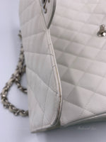 Sold-CHANEL Classic Caviar Single Flap Jumbo Shoulder Bag -White Silver Hardware