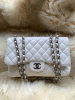 Sold-CHANEL Classic Caviar Single Flap Jumbo Shoulder Bag -White Silver Hardware