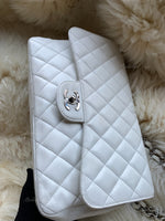 Sold-CHANEL Classic Caviar Single Flap Jumbo Shoulder Bag -White Silver Hardware