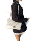 Sold-CHANEL Classic Caviar Single Flap Jumbo Shoulder Bag -White Silver Hardware