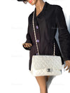 Sold-CHANEL Classic Caviar Single Flap Jumbo Shoulder Bag -White Silver Hardware