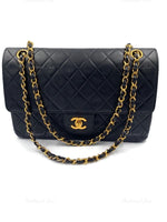 CHANEL Classic Lambskin Vintage Medium Large Double Chain Flap Bag Black / Gold Hardware