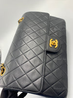 CHANEL Classic Lambskin Vintage Medium Large Double Chain Flap Bag Black / Gold Hardware