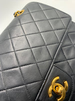 CHANEL Classic Lambskin Vintage Medium Large Double Chain Flap Bag Black / Gold Hardware