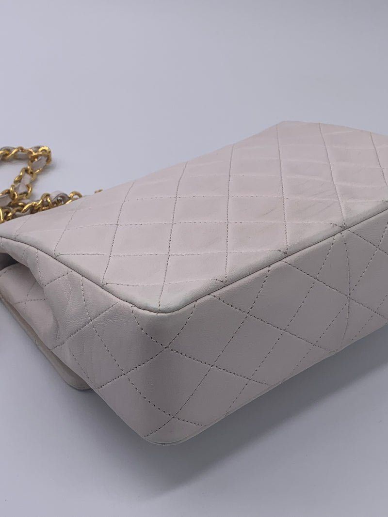 Sold-CHANEL Classic Lambskin Chain Mini Square Flap Bag Ivory/gold