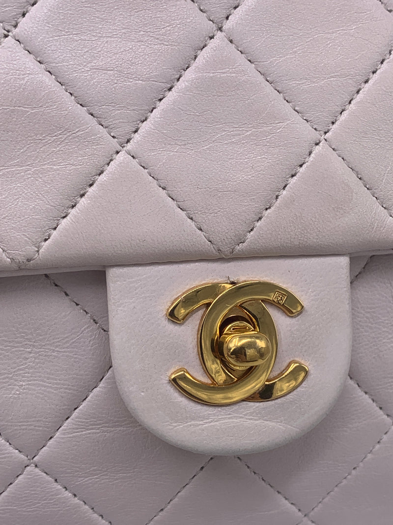 Sold-CHANEL Classic Lambskin Chain Mini Square Flap Bag Ivory/gold