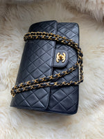 CHANEL Classic Lambskin Vintage Medium Large Double Chain Flap Bag Black / Gold Hardware