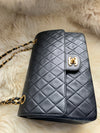 CHANEL Classic Lambskin Vintage Medium Large Double Chain Flap Bag Black / Gold Hardware