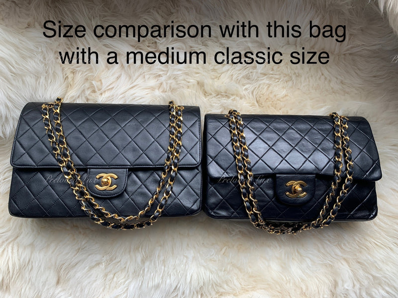 CHANEL Classic Lambskin Vintage Medium Large Double Chain Flap Bag Black / Gold Hardware