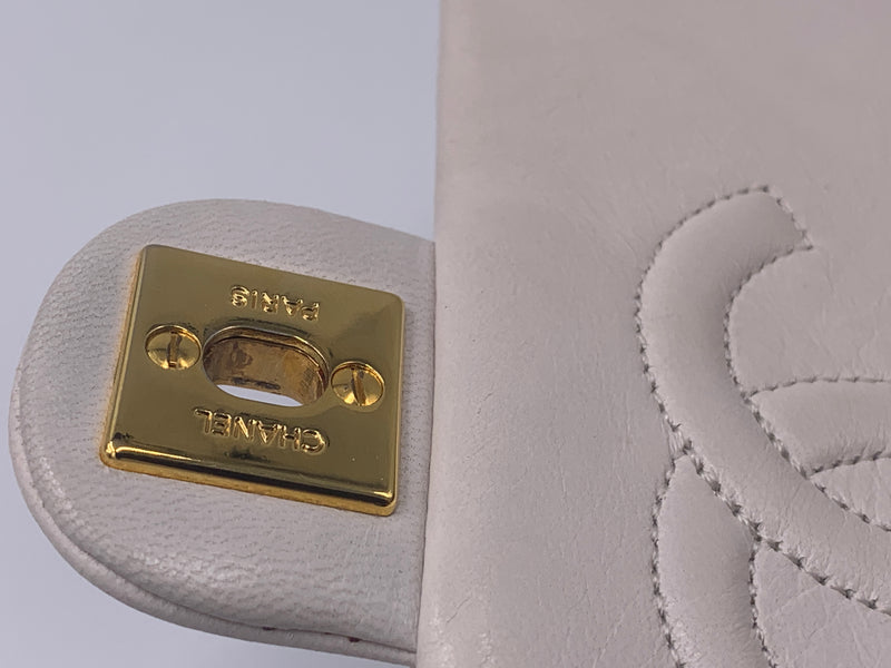 Sold-CHANEL Classic Lambskin Chain Mini Square Flap Bag Ivory/gold