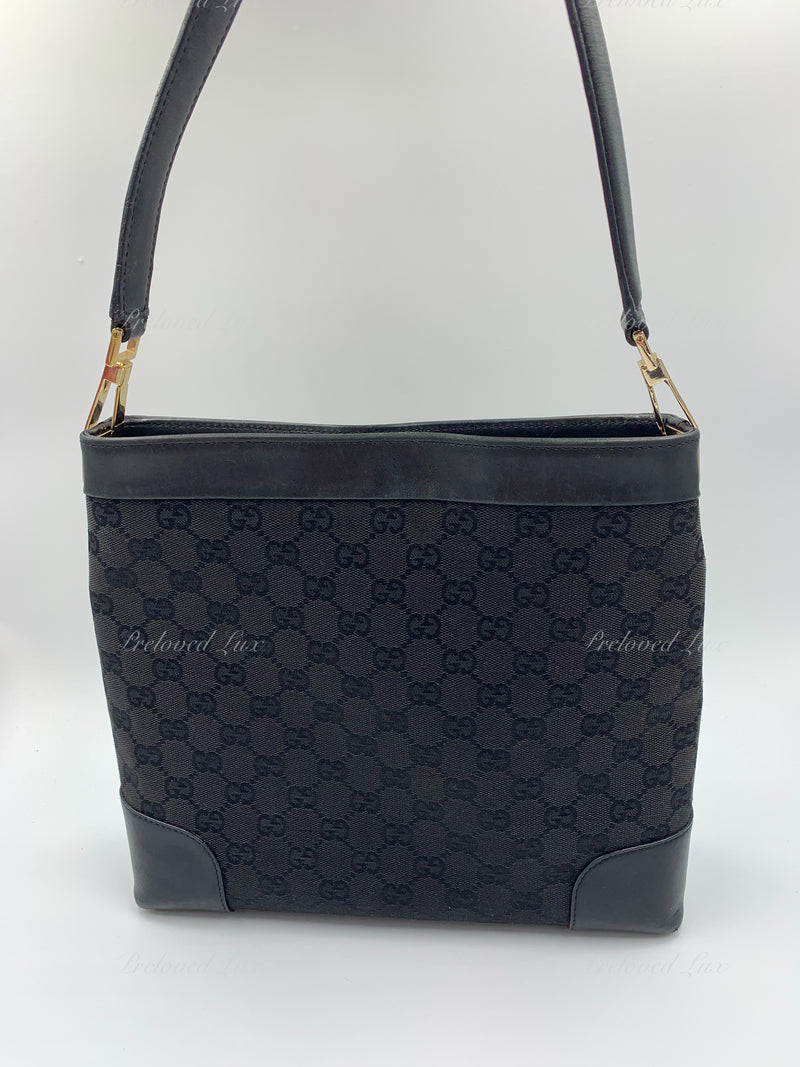 GUCCI Black Canvas Monogram Logo Shoulder Bag