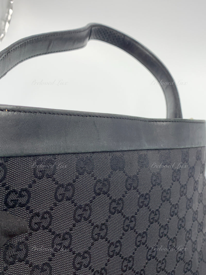 GUCCI Black Canvas Monogram Logo Shoulder Bag