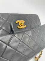 Sold-CHANEL Classic Lambskin Double Chain Double Medium Flap Bag black/gold #K307