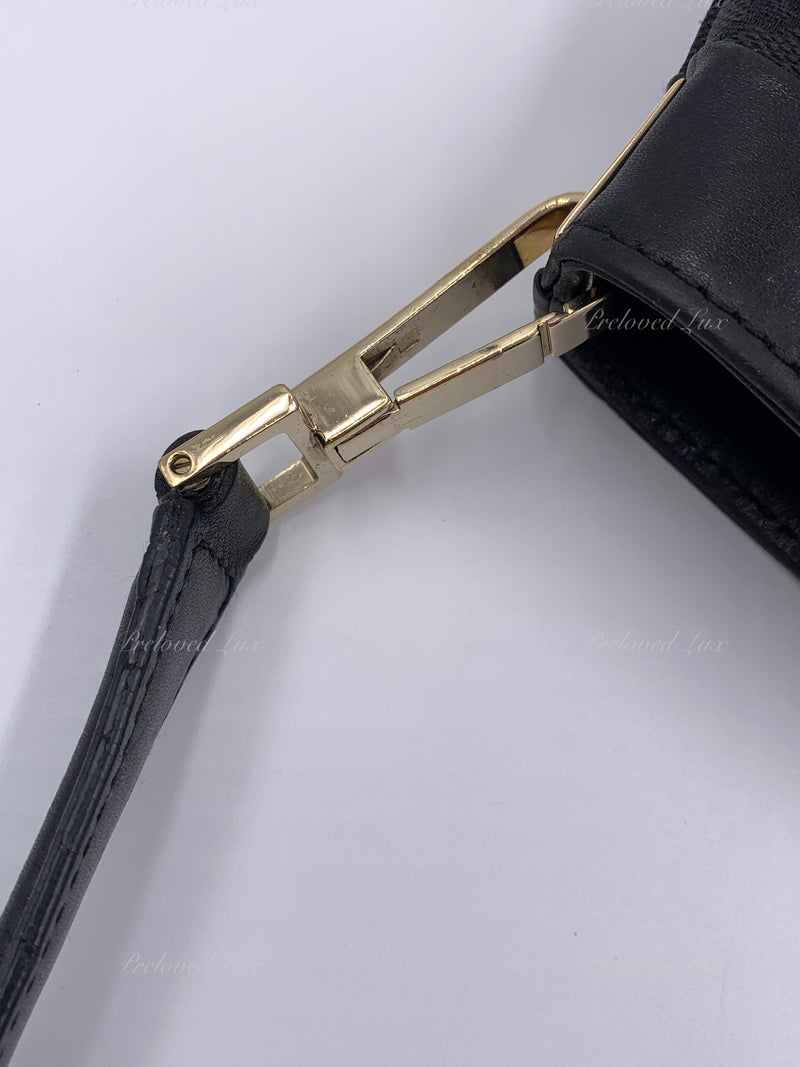 GUCCI Black Canvas Monogram Logo Shoulder Bag