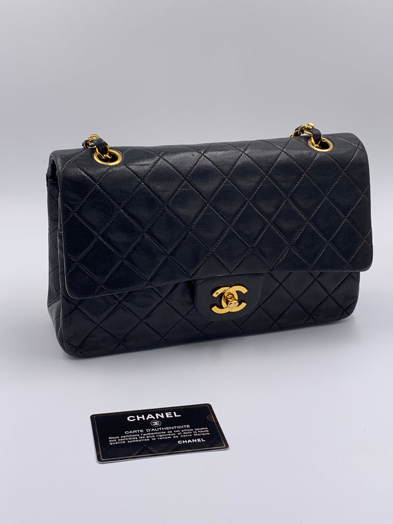 Sold-CHANEL Classic Lambskin Double Chain Double Medium Flap Bag black/gold #K307