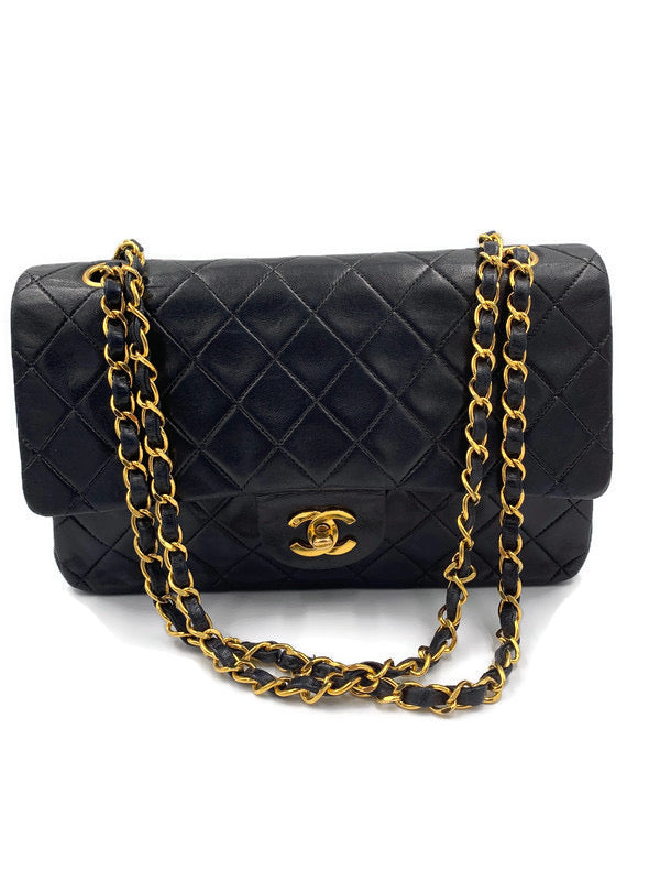 Sold-CHANEL Classic Lambskin Double Chain Double Medium Flap Bag black/gold #K307