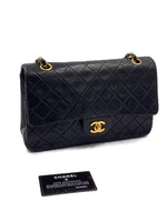 Sold-CHANEL Classic Lambskin Double Chain Double Medium Flap Bag black/gold #K307