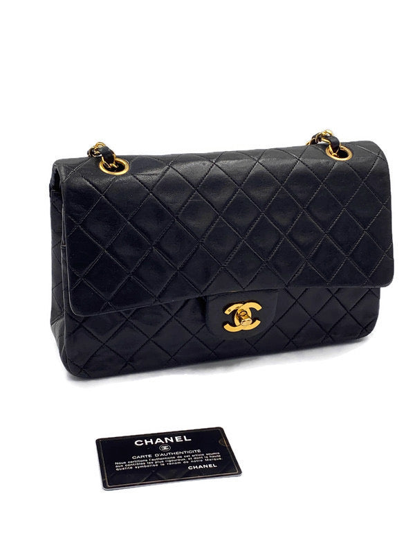 Sold-CHANEL Classic Lambskin Double Chain Double Medium Flap Bag black/gold #K307