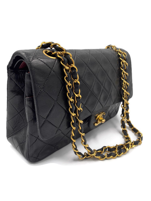 Sold-CHANEL Classic Lambskin Double Chain Double Medium Flap Bag black/gold #K307