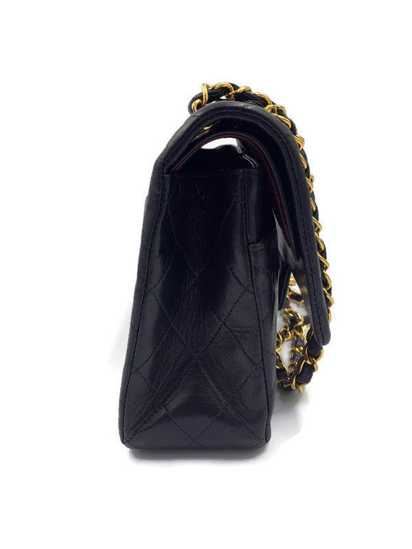 Sold-CHANEL Classic Lambskin Double Chain Double Medium Flap Bag black/gold #K307