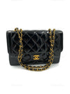 Sold-CHANEL Black Patent Leather Border Tab Diana Flap Crossbody Bag Gold hardware