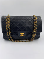 CHANEL Lambskin Double Chain Double Medium Flap Bag black/gold