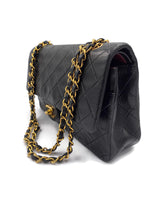 Sold-CHANEL Classic Lambskin Double Chain Double Medium Flap Bag black/gold #K307