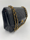 CHANEL Lambskin Double Chain Double Medium Flap Bag black/gold