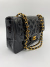 Sold-CHANEL Black Patent Leather Border Tab Diana Flap Crossbody Bag Gold hardware