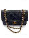 CHANEL Lambskin Double Chain Double Medium Flap Bag black/gold